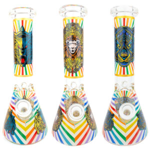 10 Beaker Striped Lines Colors Glass Water Pipe