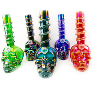 10 Skull Swirl Glow in the Dark Glass Water Pipe