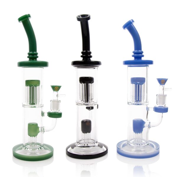 12 TX15 Toxic Double Tree Perc Rig Water Pipe by MK 100 Glass
