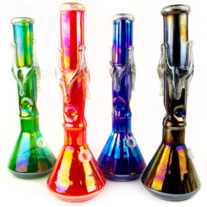 16.5 Chrome Twist Glow in the Dark Glass Water Pipe