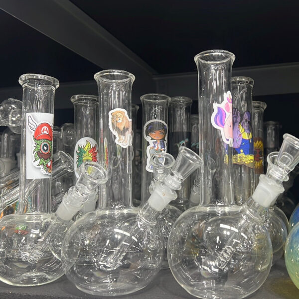 10mm Male Joint Flower Bowl w/ Attached downstem Ice Catcher Decal Water Pipe