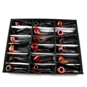 6 Grandpa Sherlock Wood Pipe with Leather Pouch Box of 18