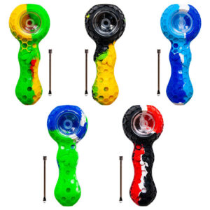 4 Honey Comb Silicone Hand Pipe with Glass Bowl, Storage and Dabber - TX260