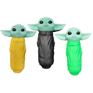 4 Baby Yoda Silicone Hand Pipe With Glass Bowl TX652 - Assorted Colors