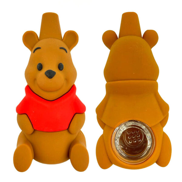 4 Pooh Bear Silicone Hand Pipe With Glass Bowl