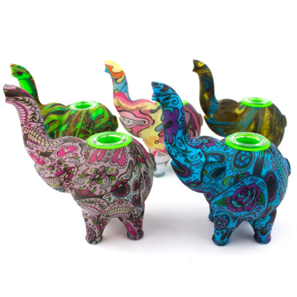 4 Pattern Print Elephant Silicone Hand Pipe