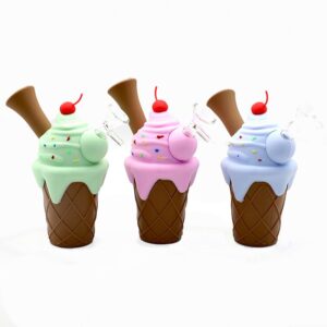 6 Ice Cream Silicone Bubbler Water Pipe With Glass Bowl