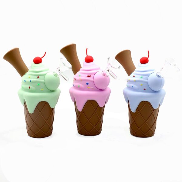 6 Ice Cream Silicone Bubbler Water Pipe With Glass Bowl