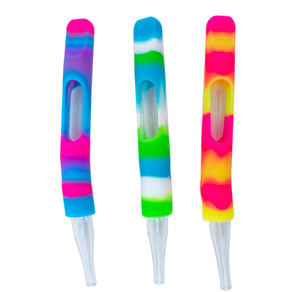 Silicone Chillum Nectar Dab Straw w/ Quartz