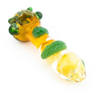 5 Fumed Yellow w/ Frit Wigwag 2 Leaf Glass Hand Pipe Assorted Colors