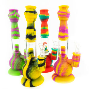 8 Honey Comb Design Silicon Single Perc Water Pipe With Glass Bowl