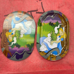 3D Mini Metal Rolling Tray- Alice and Wonderland Alice Smoking Under Tree
