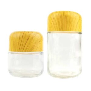 Child Resistant Clear Glass Dome Flint Jar with Wooden Lid 2oz. and 4oz.