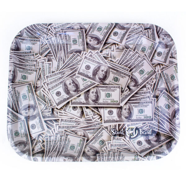 Skunk Brand $100 Dollar Bills Metal Rolling Tray