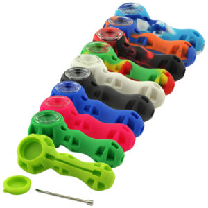 4 Silicone Hand Pipe with Glass Bowl, Dabber, and Jar