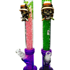 18 Straight Pipe With 3D Side Skull & Diamonds Glass Water Pipe