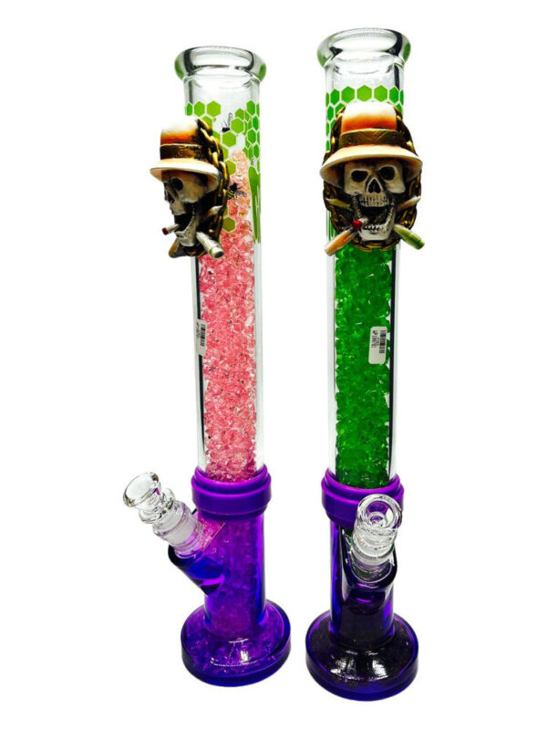 18 Straight Pipe With 3D Side Skull & Diamonds Glass Water Pipe